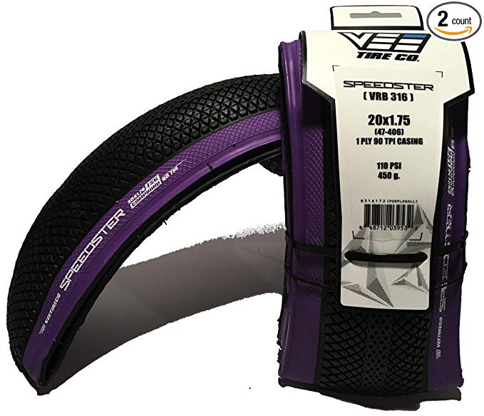 Vee - Two (2) Tire 20x1.75 Speedster Purple Sidewall Folding Bead Bike Tires Pair Compatible with BMX