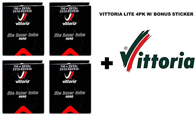 Vittoria Lite Inner Tube Bundle 700x25-32c Presta 48mm - 4 PACK w/ Bonus Vittoria Sticker