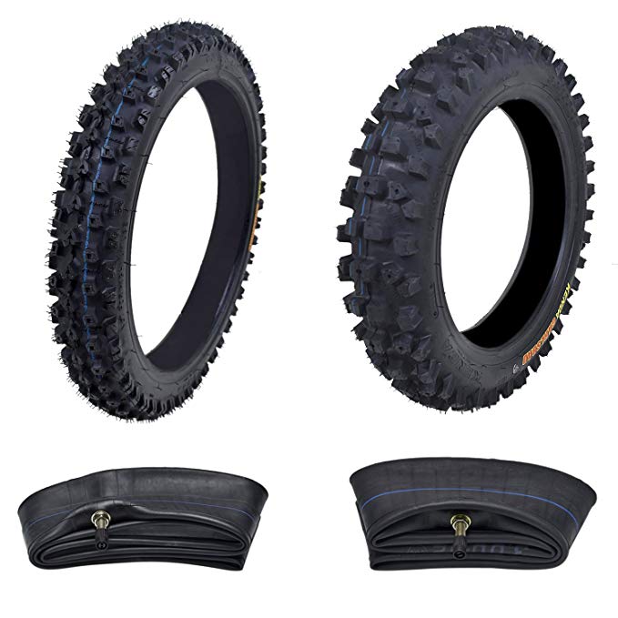 Kenda Tire Set: Front Tire 60/100-14 With Inner Tube + Rear 80/100-12 For Dirt Pit Bikes | Dual Enduro Motocross Motorcycle Mud Off Road Tires & Tubes