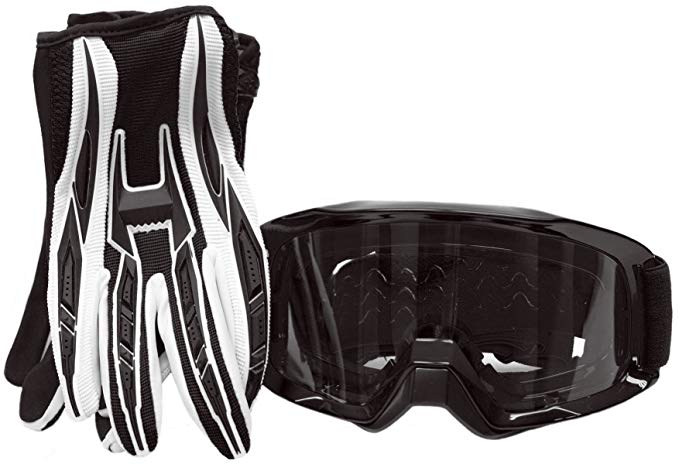 Typhoon Adult Glove & Goggle Combo Motocross Offroad ATV MX Dirt Bike - Black - Medium